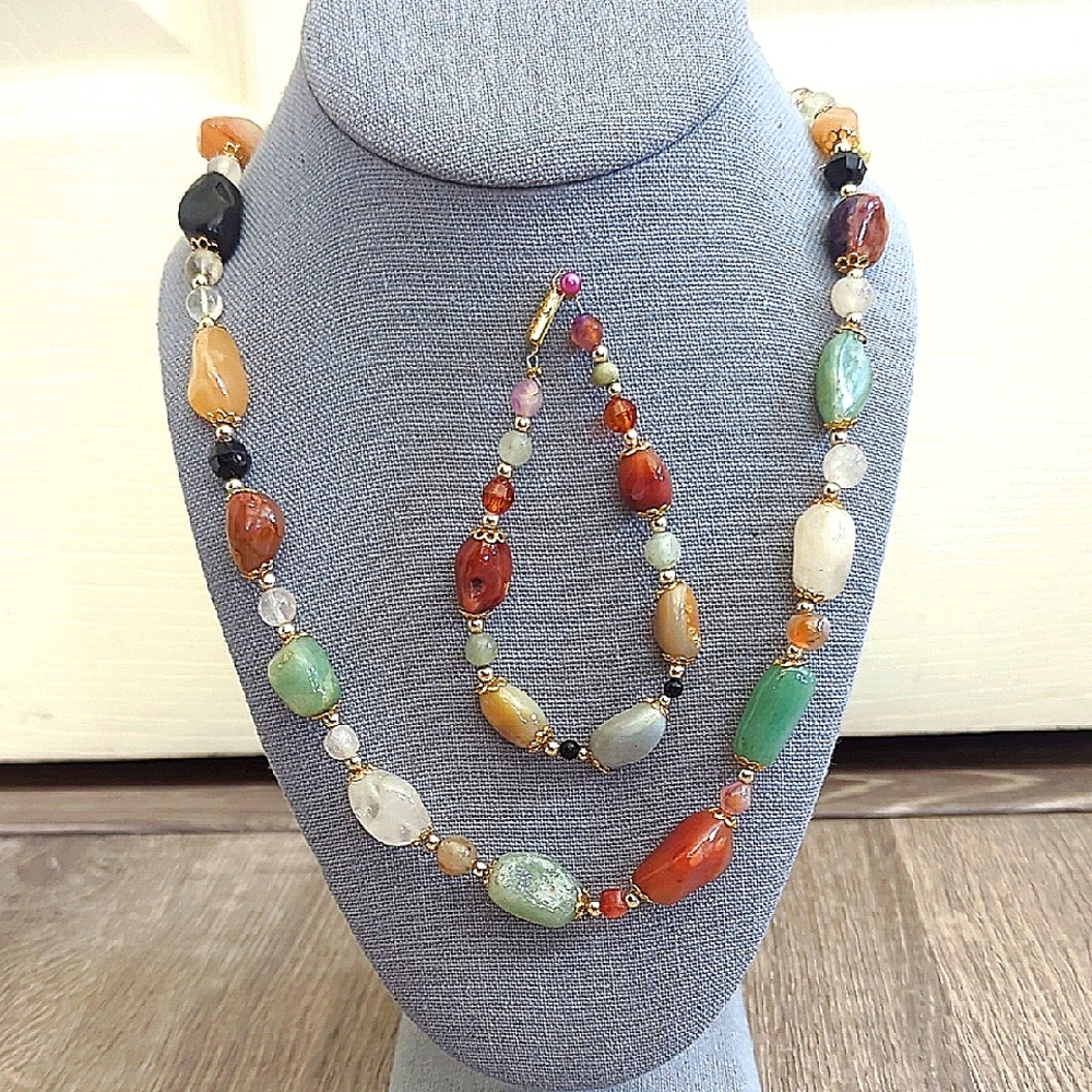 Traveler Begger Bead Gemstone Necklace and Bracelet Set